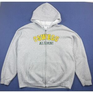 Gildan Heavy Blend SUNY Oswego Alumni Zip Up Hoodie Gray 2XL Flawed